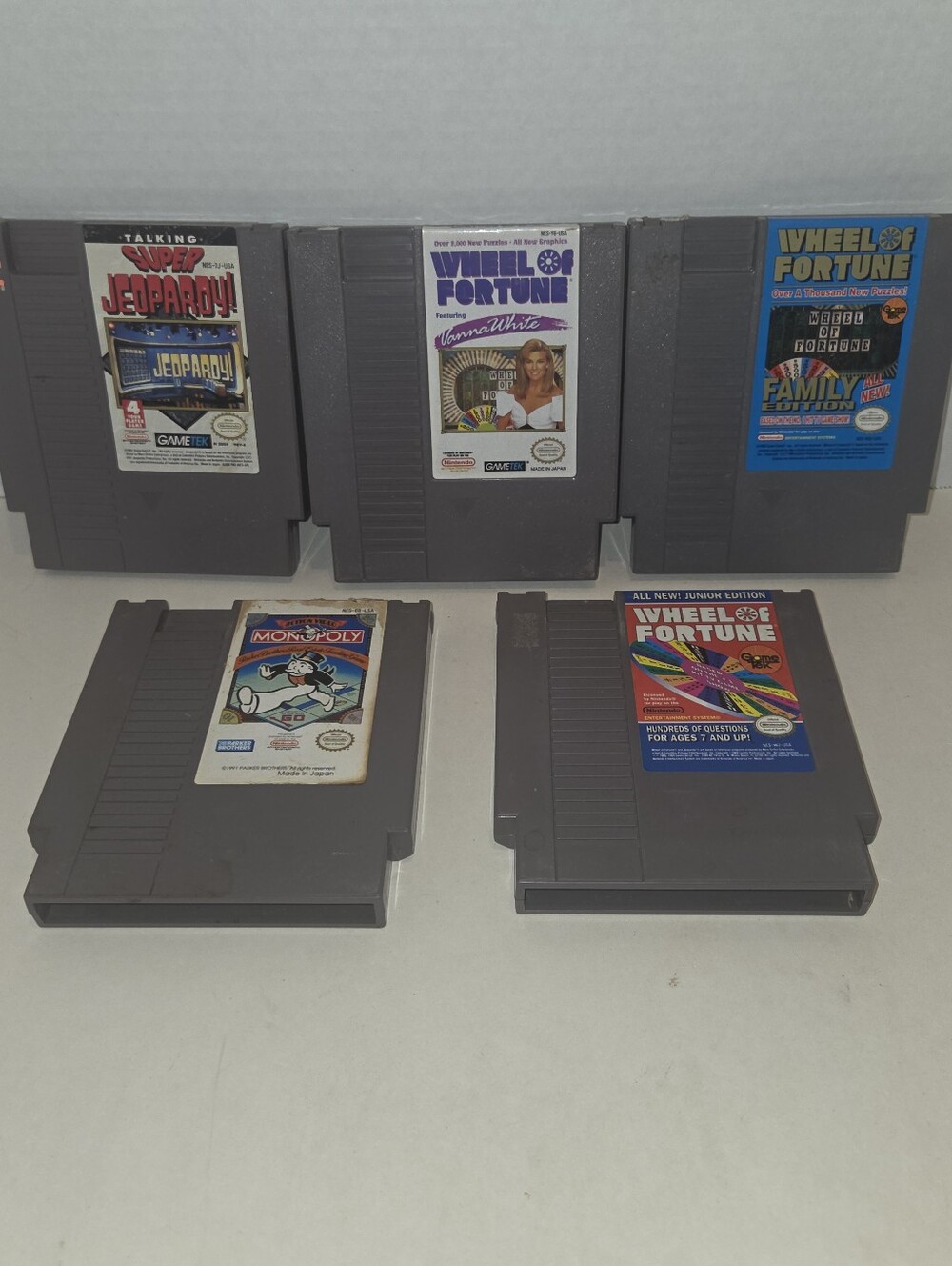 NES Games Lot Of 5 Vintage Untested, Wheel Of Fortune, Jeopardy, Monopoly